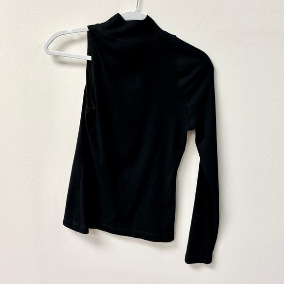 Rosetta Getty One-Shoulder Cotton-Jersey Mock Neck Top Black Women's Size S - Picture 3 of 4